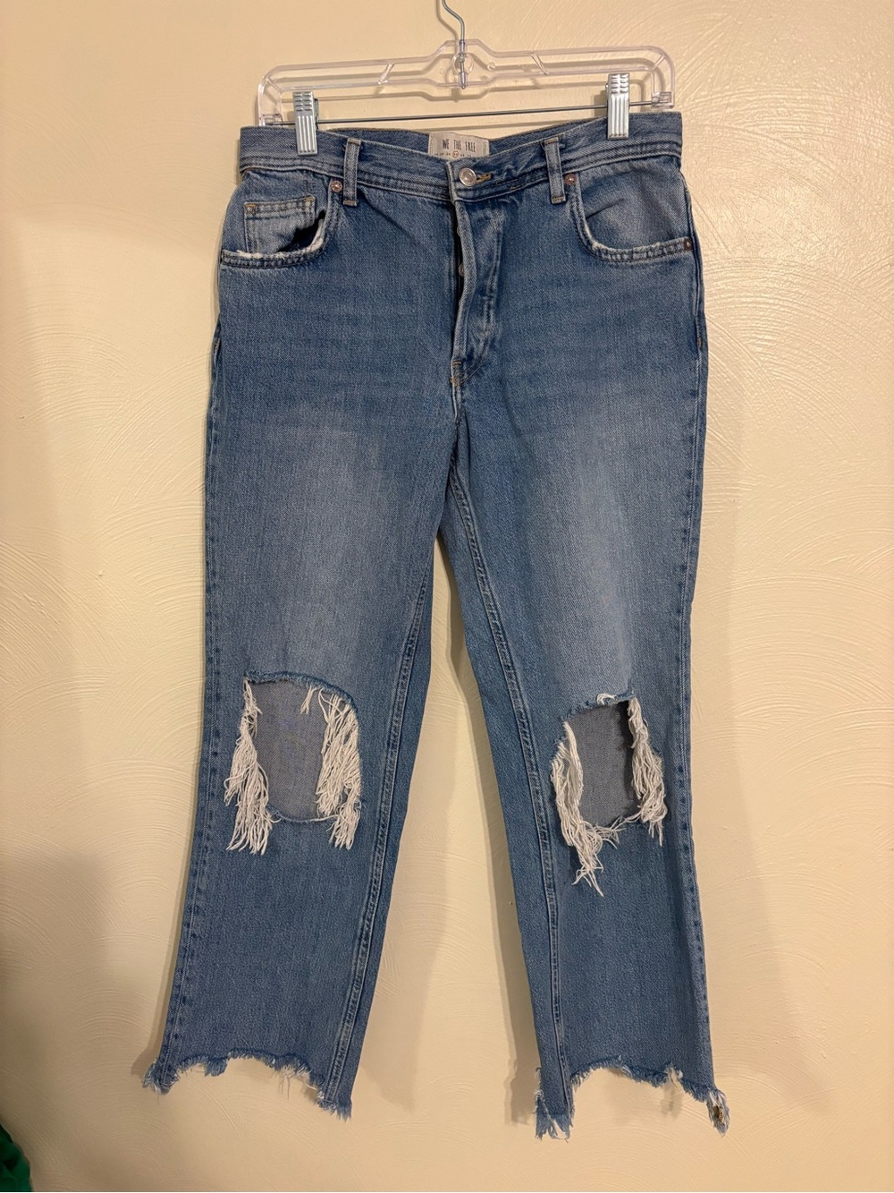We The Free Free People Distressed High Rise Jeans Size 27 Raw Hem